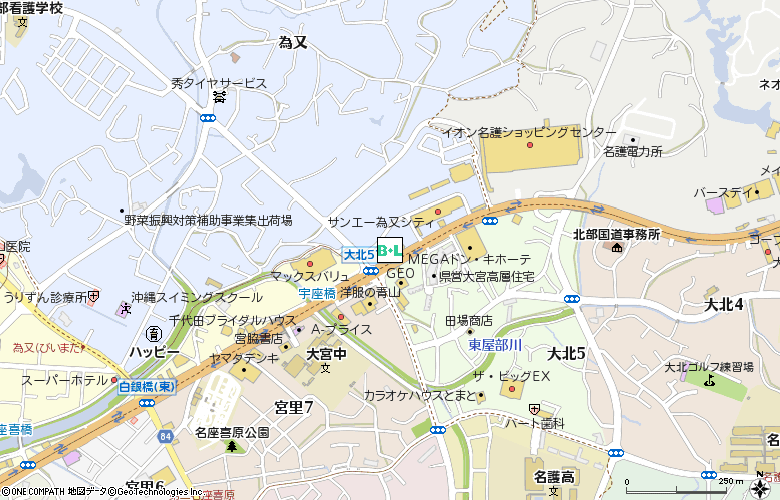 東江メガネ　名護店付近の地図
